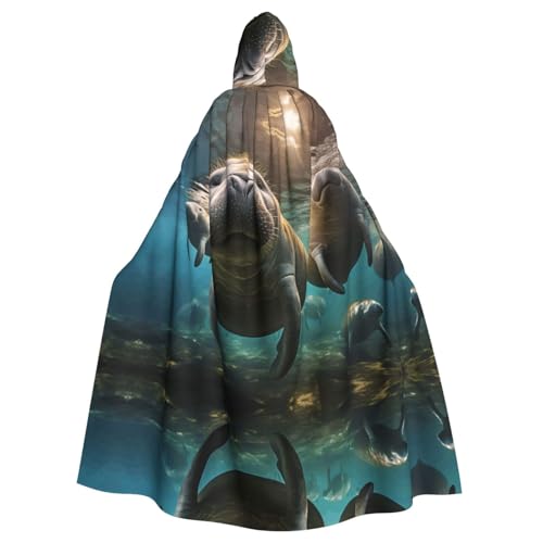 XTYGETY Crazy Save Unisex Umhang mit Seekuh, Halloween, Kapuzenumhang, Robe, Sensenmann, Zauberer, gruseliges Cosplay-Kostüm von XTYGETY