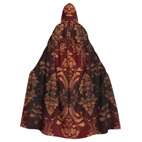XTYGETY Damastmuster-Druck, Unisex, Umhang, Halloween, Kapuzenumhang, Robe, Sensenmann, Zauberer, gruseliges Cosplay-Kostüm von XTYGETY