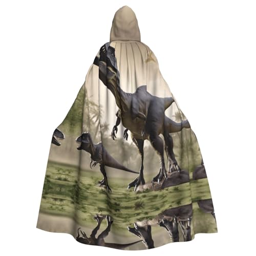 XTYGETY Dinosaurier-Modelle 03 Druck, Unisex, Umhang, Halloween, Kapuzenumhang, Robe, Sensenmann, Zauberer, gruseliges Cosplay-Kostüm von XTYGETY