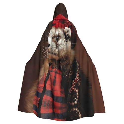 XTYGETY Französisches Modemodell Frettchen Druck Unisex Umhang Halloween Kapuzenumhang Robe Sensenmann Zauberer Gruseliges Cosplay Kostüm von XTYGETY