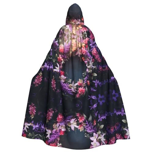 XTYGETY Girlanden, schöner Blumendruck, Unisex, Umhang, Halloween, Kapuzenumhang, Robe, Sensenmann, Zauberer, gruseliges Cosplay-Kostüm von XTYGETY