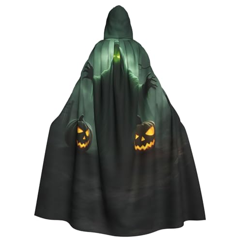 XTYGETY Grüner Geist Horror Halloween Kürbis Druck Unisex Umhang Halloween Kapuzenumhang Robe Sensenmann Zauberer Gruseliges Cosplay Kostüm von XTYGETY
