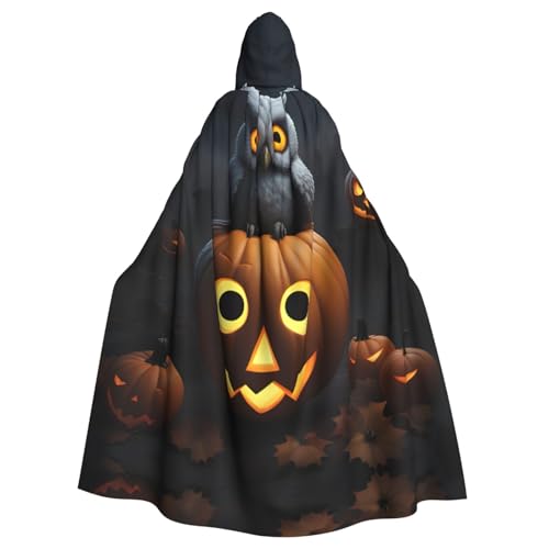 XTYGETY Halloween Eule Geist Kürbis 1 Druck Unisex Umhang Halloween Kapuzenumhang Robe Sensenmann Zauberer Gruseliges Cosplay Kostüm von XTYGETY