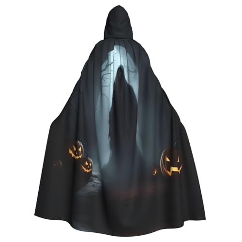 XTYGETY Halloween-Geister-Aufdruck, Unisex, Umhang mit Kapuze, Robe, Sensenmann, Zauberer, gruseliges Cosplay-Kostüm von XTYGETY