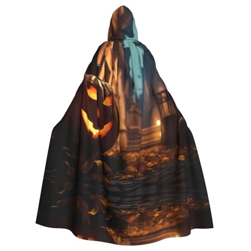 XTYGETY Halloween-Umhang mit Kürbis-Druck, Unisex, Umhang mit Kapuze, Sensenmann, Zauberer, gruseliges Cosplay-Kostüm von XTYGETY