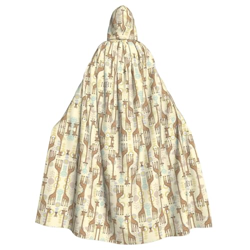 XTYGETY Handgezeichneter Giraffen-Druck, Unisex, Umhang, Halloween, Kapuzenumhang, Robe, Sensenmann, Zauberer, gruseliges Cosplay-Kostüm von XTYGETY