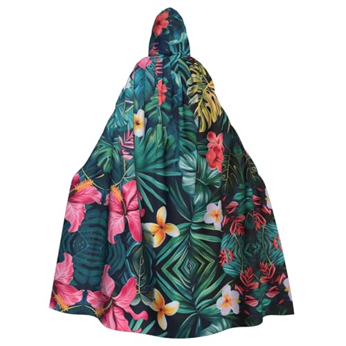 XTYGETY Hojas Tropicales Y Flores Print Unisex Umhang Halloween Kapuzenumhang Robe Sensenmann Zauberer Gruseliges Cosplay Kostüm von XTYGETY