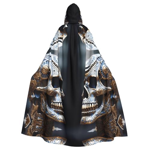XTYGETY Interessanter Unisex-Umhang mit Skelett-Druck, Halloween, Kapuzenumhang, Robe, Sensenmann, Zauberer, gruseliges Cosplay-Kostüm von XTYGETY