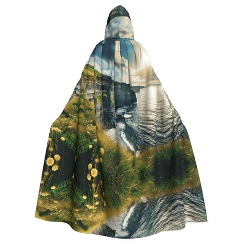 XTYGETY Ireland Outdoors County Clare The Cliffs Print Unisex Cape Halloween Hooded Cloak Robe Grim Reaper Wizard Scary Cosplay Costume von XTYGETY