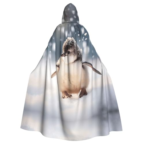 XTYGETY Junger Pinguin-Druck, Unisex, Umhang mit Kapuze, Halloween, Sensenmann, Zauberer, gruseliges Cosplay-Kostüm von XTYGETY