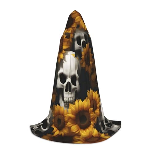 XTYGETY Kapuzenumhang mit Sonnenblumen-Motiv, Halloween-Totenkopf-Aufdruck, perfekt für Halloween, Cosplay-Kostüme XTYGETY Kapuzenumhang mit Sonnenblumen-Motiv, Halloween-Totenkopf-Aufdruck, perfekt für Halloween, Cosplay-Kostüme von XTYGETY