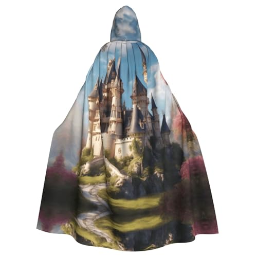 XTYGETY Klassisches Märchenschloss 01 Aufdruck, Unisex, Umhang mit Halloween, Kapuzenumhang, Robe, Sensenmann, Zauberer, gruseliges Cosplay-Kostüm von XTYGETY