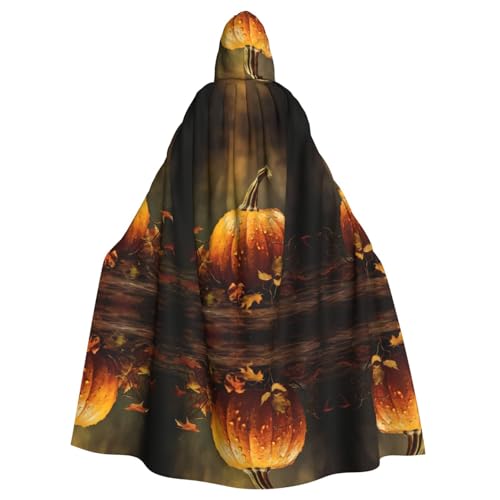 XTYGETY Kürbisse im Herbst Druck Unisex Umhang Halloween Kapuzenumhang Robe Sensenmann Zauberer Gruseliges Cosplay-Kostüm von XTYGETY