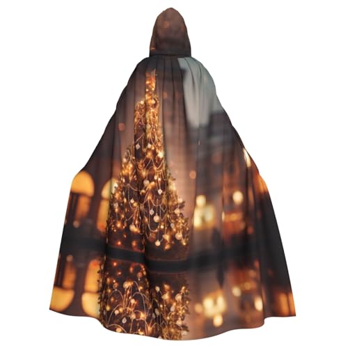XTYGETY Leuchtender Weihnachtsbaum-Druck, Unisex, Umhang mit Kapuze, Robe, Sensenmann, Zauberer, gruseliges Cosplay-Kostüm von XTYGETY