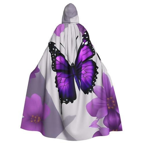 XTYGETY Lila Schmetterling und Blume 1 Druck Unisex Umhang Halloween Kapuzenumhang Robe Sensenmann Zauberer Gruseliges Cosplay Kostüm von XTYGETY