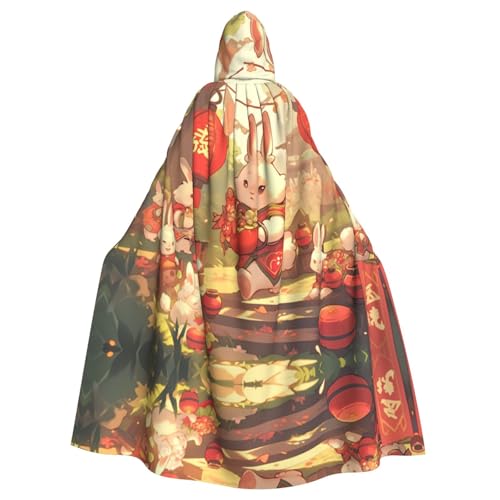 XTYGETY Lustiger Osterhasen-Aufdruck, Unisex, Umhang mit Kapuze, Robe, Sensenmann, Zauberer, gruseliges Cosplay-Kostüm von XTYGETY