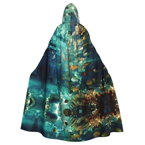 XTYGETY Marineleben-Druck, Unisex, Umhang, Halloween, Kapuzenumhang, Robe, Sensenmann, Zauberer, gruseliges Cosplay-Kostüm von XTYGETY