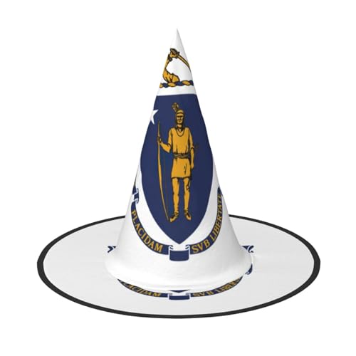 XTYGETY Massachusetts Staatsflagge Druck Erwachsene Halloween Kostüm Zubehör Hexenhut Hexenhut Hexenhut für Party Karneval Rollenspiel von XTYGETY