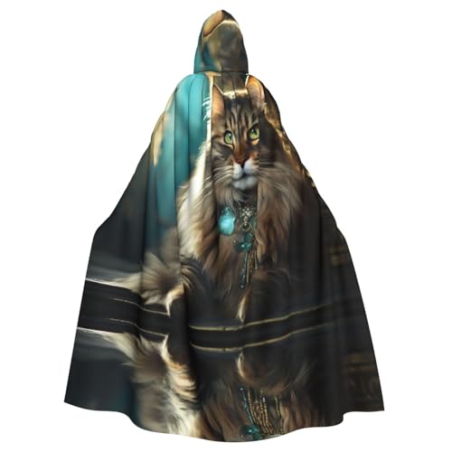 XTYGETY Mid-Century moderner Kunst-Katzen-Druck, unisex, Umhang mit Kapuze, Robe, Sensenmann, Zauberer, gruseliges Cosplay-Kostüm von XTYGETY
