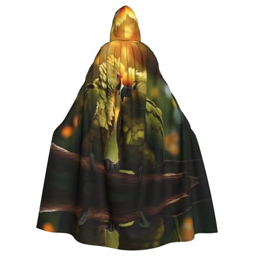 XTYGETY Pärchen Papageien Olivendruck Unisex Umhang Halloween Kapuzenumhang Robe Sensenmann Zauberer Gruseliges Cosplay Kostüm von XTYGETY