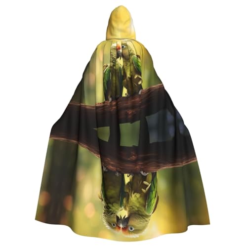 XTYGETY Pärchen Papageien Olivendruck Unisex Umhang Halloween Kapuzenumhang Robe Sensenmann Zauberer Gruseliges Cosplay Kostüm von XTYGETY