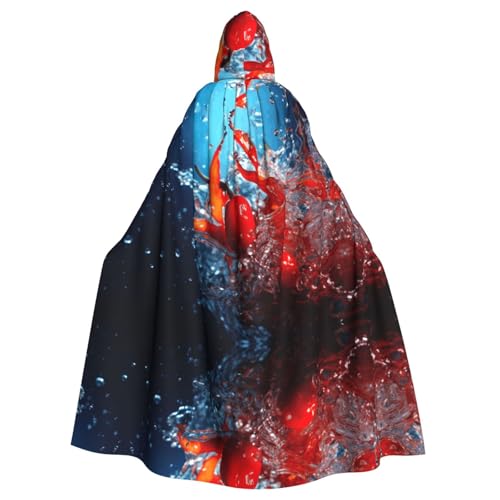 XTYGETY Paprika Unisex Umhang mit Wasserspritzern bedruckt, Halloween-Kapuzenumhang, Robe, Sensenmann, Zauberer, gruseliges Cosplay-Kostüm von XTYGETY