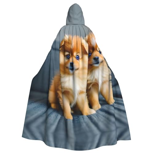 XTYGETY Pommersche Welpen und Punktdruck Unisex Umhang Halloween Kapuzenumhang Robe Sensenmann Zauberer Gruseliges Cosplay Kostüm von XTYGETY