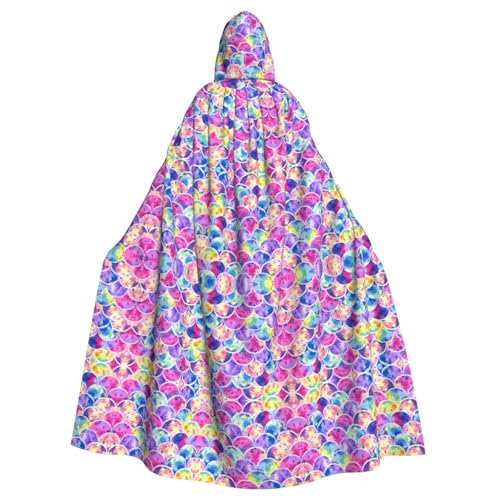 XTYGETY Regenbogenfarben, Meerjungfrauen-Druck, Unisex, Umhang mit Kapuze, Robe, Sensenmann, Zauberer, gruseliges Cosplay-Kostüm von XTYGETY