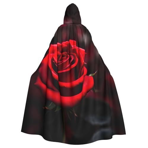 XTYGETY Roter Rosen-Druck, Unisex, Umhang mit Kapuze, Halloween, Sensenmann, Zauberer, gruseliges Cosplay-Kostüm von XTYGETY