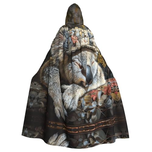 XTYGETY Schlafender Koala-Kappen-Aufdruck, Unisex, Umhang mit Halloween, Kapuzenumhang, Robe, Sensenmann, Zauberer, gruseliges Cosplay-Kostüm von XTYGETY