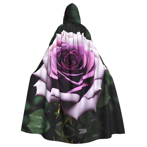 XTYGETY Schwarzer Blackgound-Rosen-Aufdruck, Unisex, Umhang mit Kapuze, Robe, Sensenmann, Zauberer, gruseliges Cosplay-Kostüm von XTYGETY