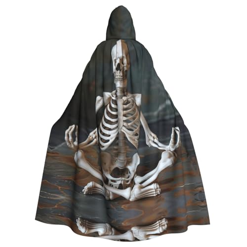 XTYGETY Skeletons Yoga-Druck, Unisex, Umhang mit Kapuze, Halloween, Robe, Sensenmann, Zauberer, gruseliges Cosplay-Kostüm von XTYGETY