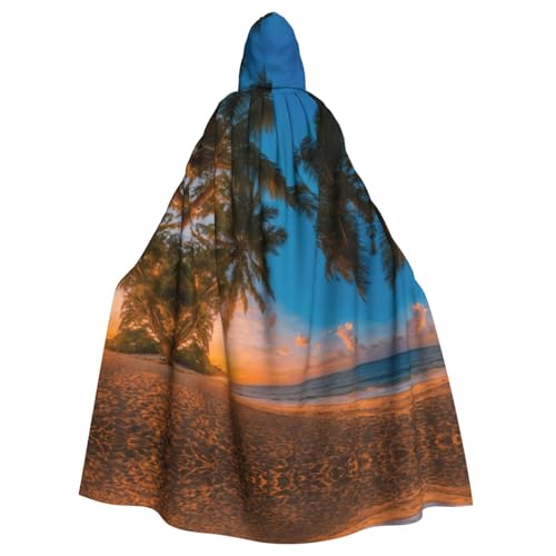 XTYGETY Sonnenuntergang Hawaii-Palmen-Druck, Unisex, Umhang mit Kapuze, Robe, Sensenmann, Zauberer, gruseliges Cosplay-Kostüm von XTYGETY