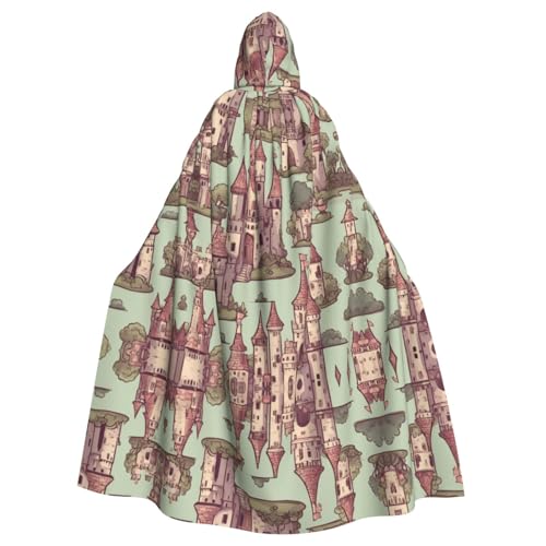 XTYGETY Süßes Märchen-Castle02-Aufdruck, Unisex, Umhang, Halloween, Kapuzenumhang, Robe, Sensenmann, Zauberer, gruseliges Cosplay-Kostüm von XTYGETY