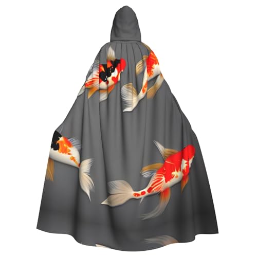 XTYGETY Traditioneller Koi-Karpfen mit Punktemuster, Unisex, Umhang, Halloween, Kapuzenumhang, Robe, Sensenmann, Zauberer, gruseliges Cosplay-Kostüm von XTYGETY
