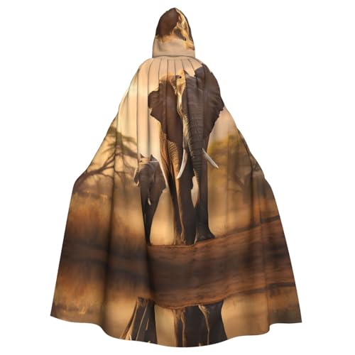 XTYGETY Umhang mit Altem Elefant und junger Elefant, Unisex, Umhang mit Kapuze, Sensenmann, Zauberer, gruseliges Cosplay-Kostüm von XTYGETY