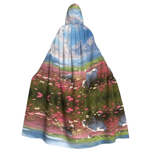 XTYGETY Umhang mit Blume, Kuh, Bauernhof, Unisex, Umhang, Halloween, Kapuzenumhang, Robe, Sensenmann, Zauberer, gruseliges Cosplay-Kostüm von XTYGETY