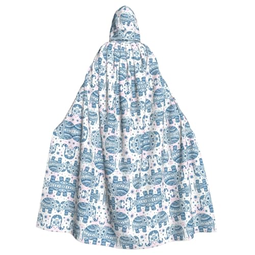 XTYGETY Umhang mit Boho-Elefanten-Druck, Unisex, Halloween, Kapuzenumhang, Robe, Sensenmann, Zauberer, gruseliges Cosplay-Kostüm von XTYGETY