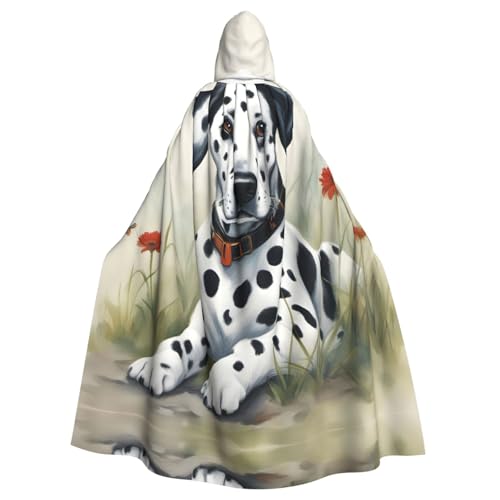 XTYGETY Umhang mit Dalmatiner-Druck, Unisex, Halloween, Kapuzenumhang, Robe, Sensenmann, Zauberer, gruseliges Cosplay-Kostüm von XTYGETY