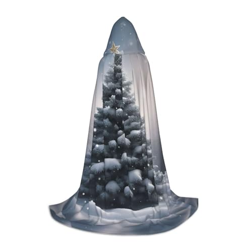 XTYGETY Umhang mit Kapuze und Weihnachtsbaum, Schneeaufdruck, perfekt für Halloween, Cosplay-Kostüme von XTYGETY