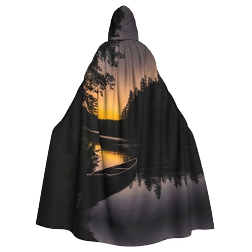 XTYGETY Umhang mit Mondschein Kanu Allagash River Print Unisex Umhang Halloween Kapuzenumhang Robe Sensenmann Zauberer Gruseliges Cosplay Kostüm von XTYGETY