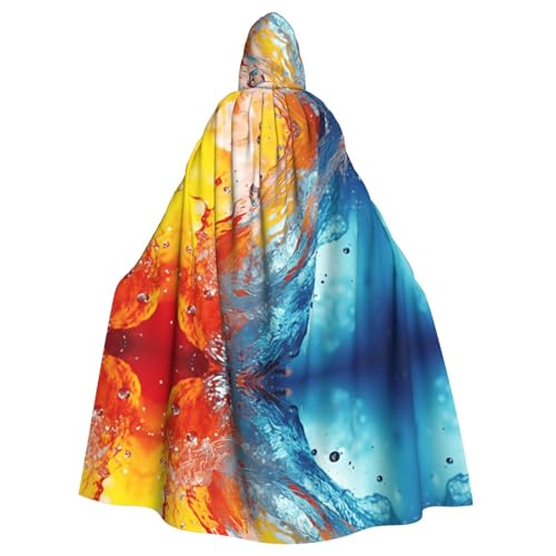 XTYGETY Umhang mit buntem Spritzer-Druck, Unisex, Halloween, Kapuzenumhang, Robe, Sensenmann, Zauberer, gruseliges Cosplay-Kostüm von XTYGETY