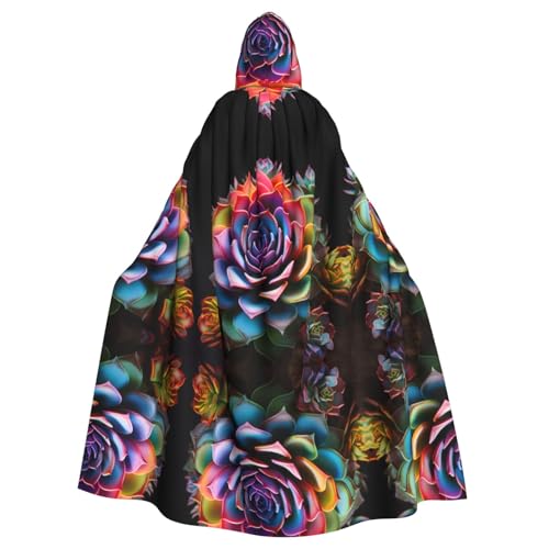 XTYGETY Umhang mit buntem Sukkulenten-Druck, Unisex, Halloween, Kapuzenumhang, Robe, Sensenmann, Zauberer, gruseliges Cosplay-Kostüm von XTYGETY