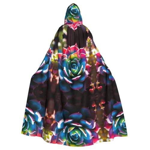 XTYGETY Umhang mit buntem Sukkulenten-Druck, Unisex, Halloween, Kapuzenumhang, Robe, Sensenmann, Zauberer, gruseliges Cosplay-Kostüm von XTYGETY