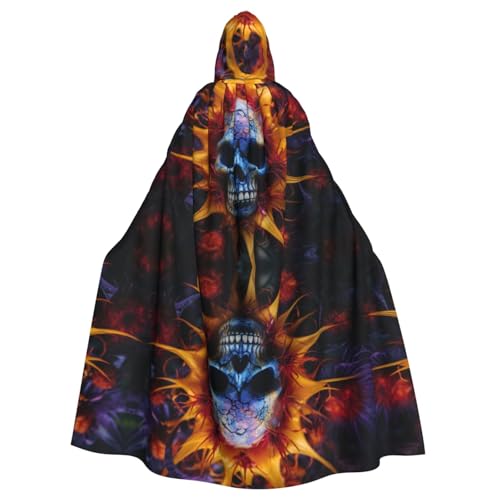 XTYGETY Umhang mit bunten Totenköpfen und Totenköpfen, Unisex, Halloween, Kapuzenumhang, Robe, Sensenmann, Zauberer, gruseliges Cosplay-Kostüm von XTYGETY