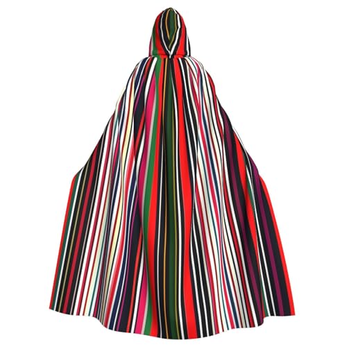 XTYGETY Umhang mit farbigen Streifen, vertikaler Druck, Unisex, Halloween, Kapuzenumhang, Robe, Sensenmann, Zauberer, gruseliges Cosplay-Kostüm von XTYGETY
