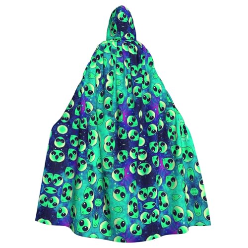 XTYGETY Umhang mit grünem Alien-Druck, Unisex, Halloween, Kapuzenumhang, Robe, Sensenmann, Zauberer, gruseliges Cosplay-Kostüm von XTYGETY