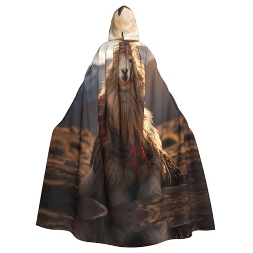XTYGETY Umhang mit indischem Alpaka-Druck, Unisex, Halloween, Kapuzenumhang, Robe, Sensenmann, Zauberer, gruseliges Cosplay-Kostüm von XTYGETY