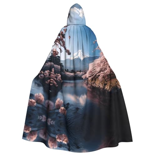 XTYGETY Umhang mit japanischem Berg Fuji-Landschaftsdruck, Unisex, Umhang, Halloween, Kapuzenumhang, Robe, Sensenmann, Zauberer, gruseliges Cosplay-Kostüm von XTYGETY