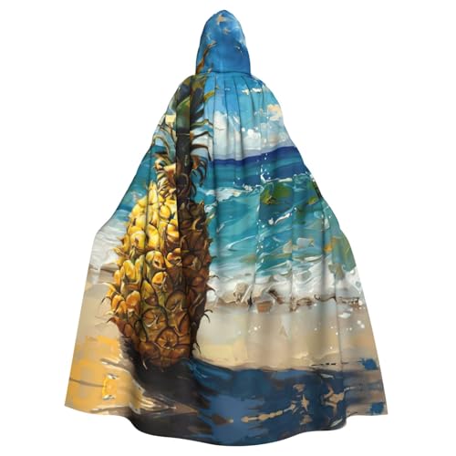 XTYGETY Unisex-Cape mit Ananas-Motiv am Meer, Halloween-Kapuzenumhang, Robe, Sensenmann, Zauberer, gruseliges Cosplay-Kostüm von XTYGETY